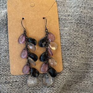 Dangle Teardrop Cluster Earrings in Purple, Black and Gray
